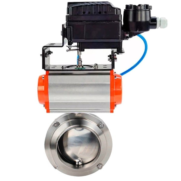 Water Butterfly valves Elephant WBV3131E-2W-W-H, body material - stainless steel AISI 304, seal - EPDM, with pneumatic actuator PA-DA-052 double action, YT-1000RSN without feedback