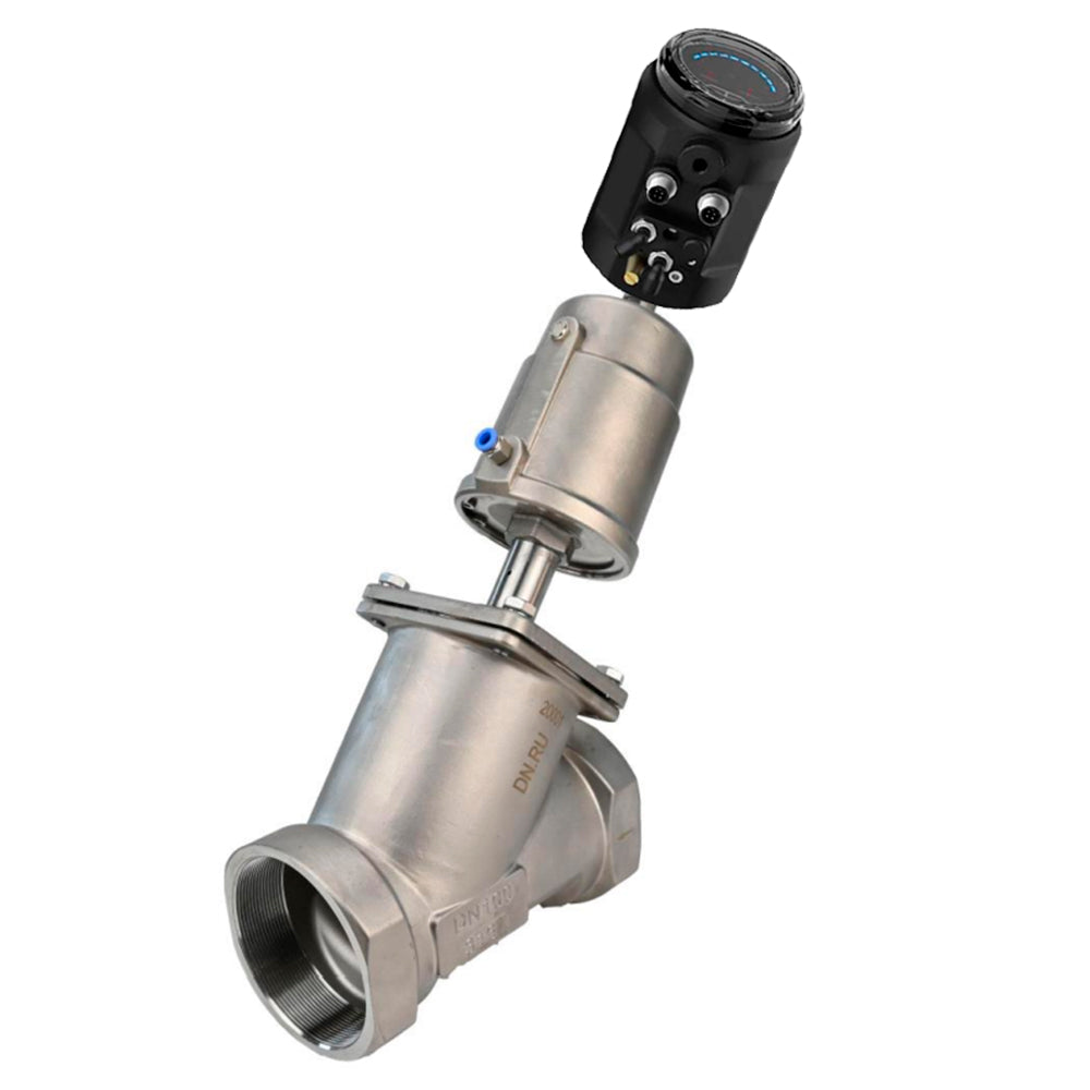 Pneumatic shut-off valves Elephant VSP3232PV-T-1PNC, body - stainless steel SS316, threaded, Y-shaped, with electropneumatic intelligent positioner EIP-1500 (stroke 5-25 mm)