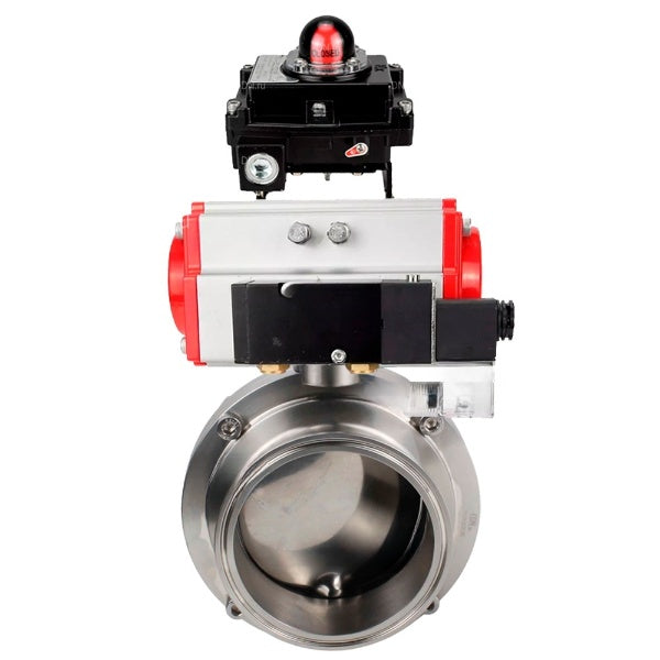 Water Butterfly valves Elephant WBV3131E-2W-C-H, body material - stainless steel AISI 304, seal - EPDM, with pneumatic actuator PA-DA-052 double action, 4M310-08 NAMUR 220V, LSU APL-410N EX