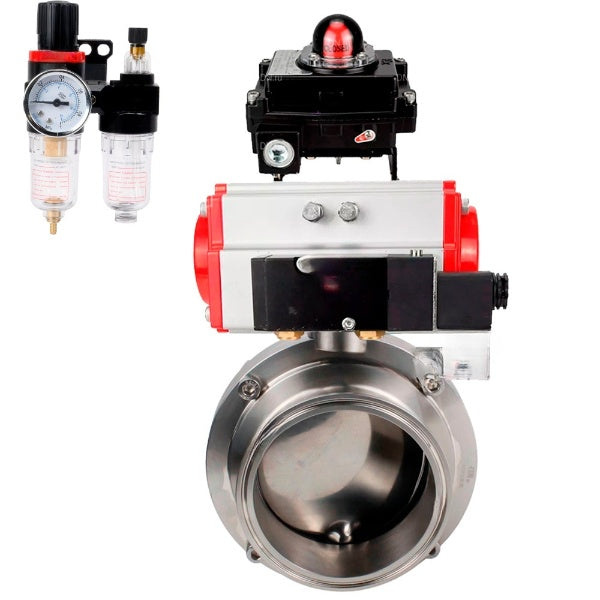 Water Butterfly valves Elephant WBV3131S-2W-C-H, body material - stainless steel AISI 304, seal - Silicon, with pneumatic actuator PA-DA-052 double action, 4M310-08 NAMUR 220V, LSU APL-410N EX, ATU AFC2000
