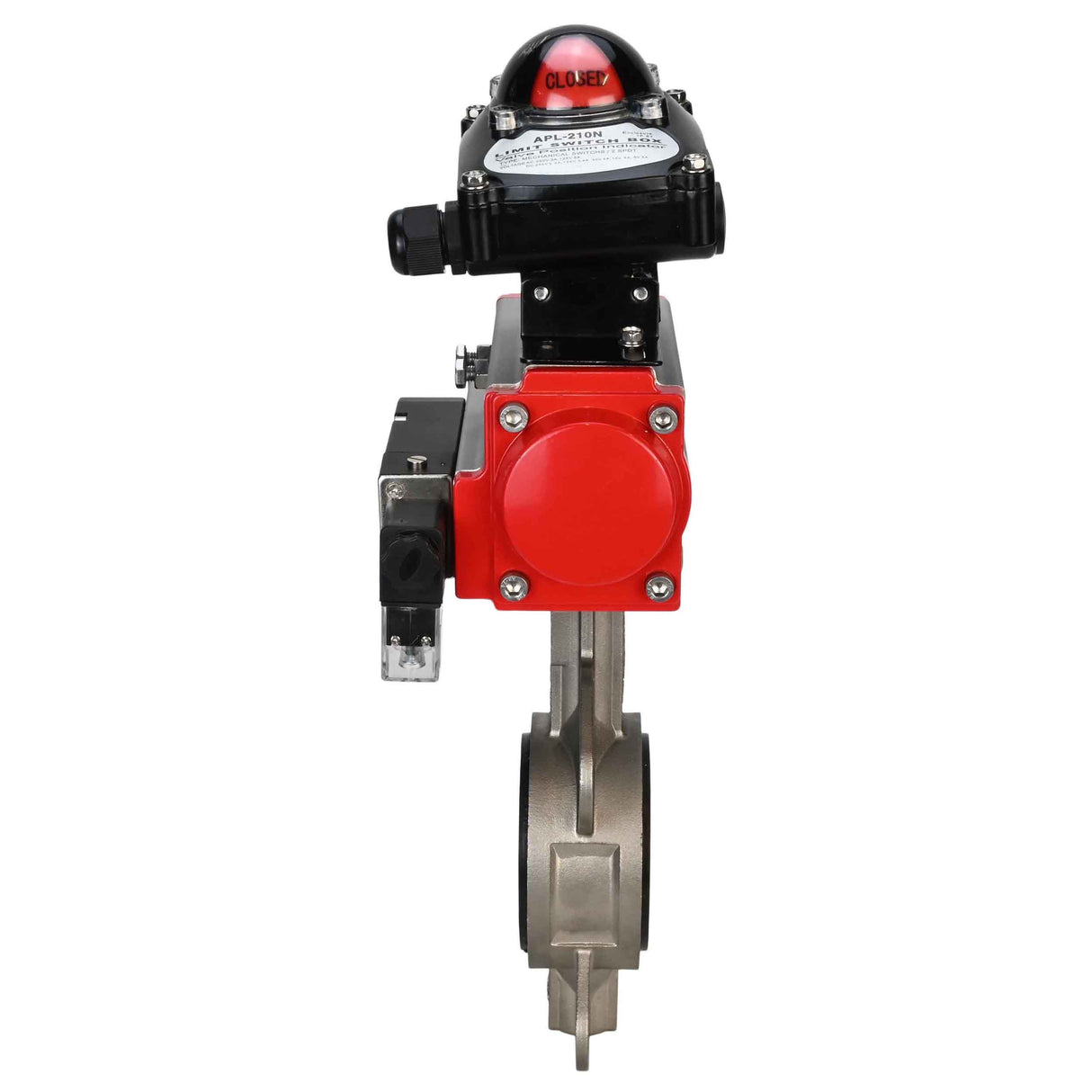 Water butterfly valve Elephant 316L-316L-EPDM body material - stainless steel aisi 316l, disk material - stainless steel AISI 316L, seal - EPDM with double-acting pneumatic actuator Elephant DA and pneumatic distributor 4M310-08 220V and limit switch