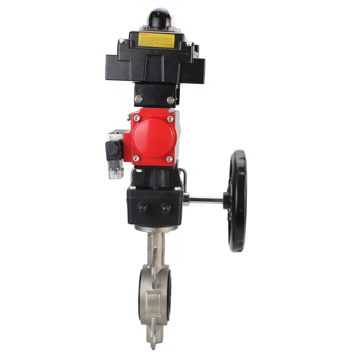 Water butterfly valve Elephant 316L-316L-NBR body material - stainless steel aisi 316l, disk material - stainless steel AISI 316L, seal - NBR with pneumatic actuator Elephant DA, with pneumatic distributor 4M310-08 220V, limit switch block APL-410N EX