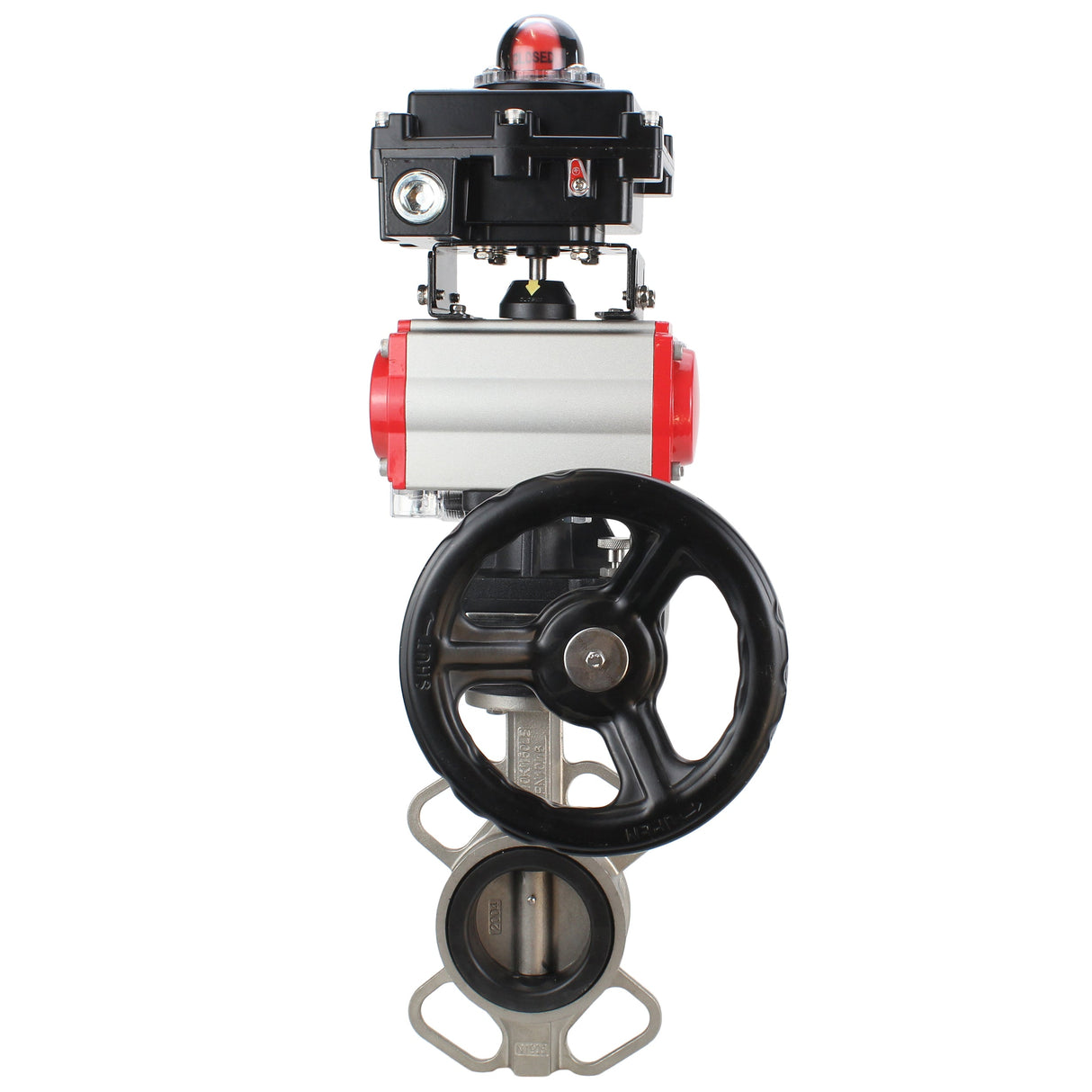Water butterfly valve Elephant 316L-316L-VITON body material - stainless steel aisi 316l, disk material - stainless steel AISI 316L, seal - Viton with pneumatic actuator Elephant DA, pneumatic distributor 4M310-08 24V, limit switch block APL-410N EX