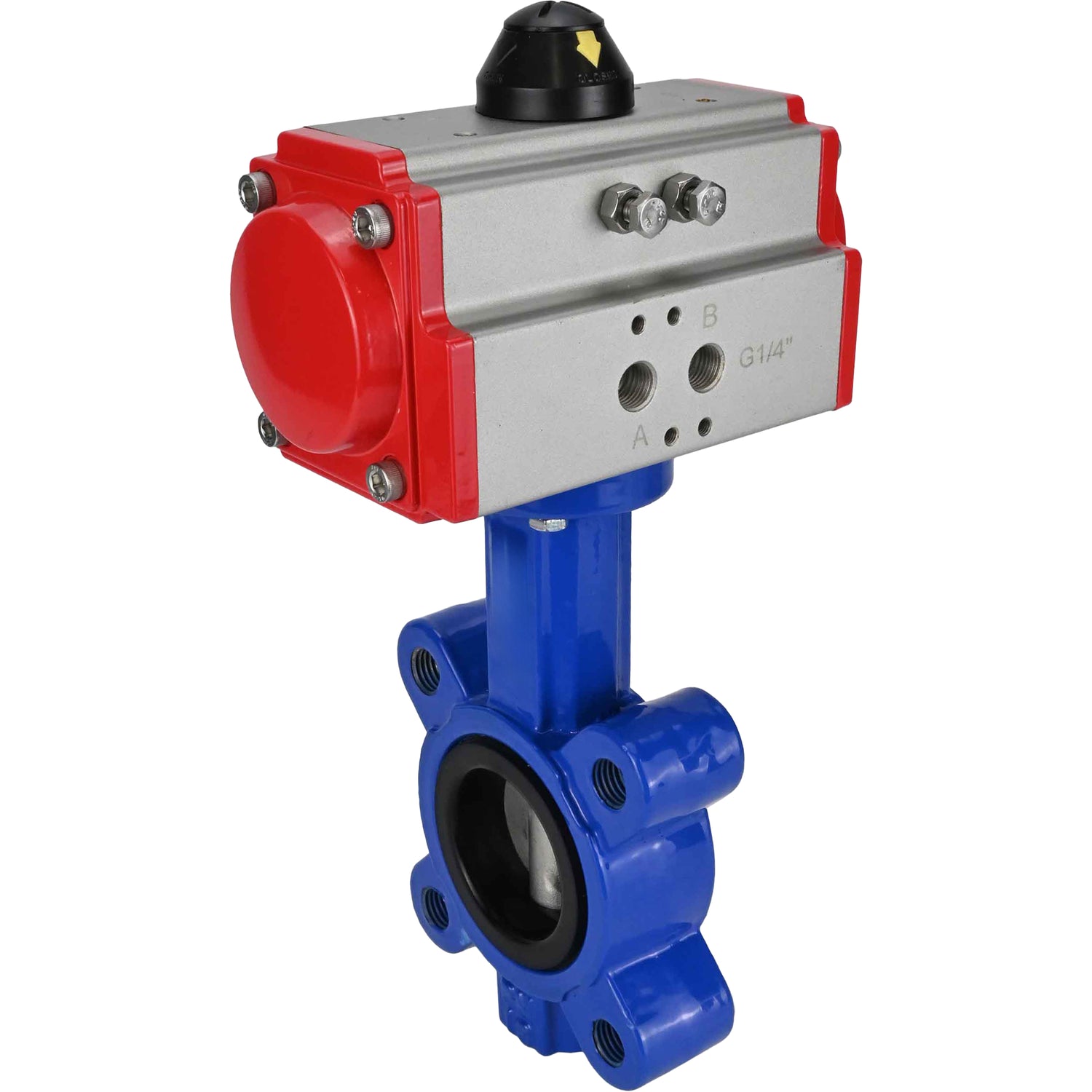 Vanne papillon d'eau Elephant WBV1631N-2W-Fb-H, matériau du corps - fonte QT450, matériau du disque - acier inoxydable AISI 304, joint - NBR, avec actionneur pneumatique double effet PA-DA