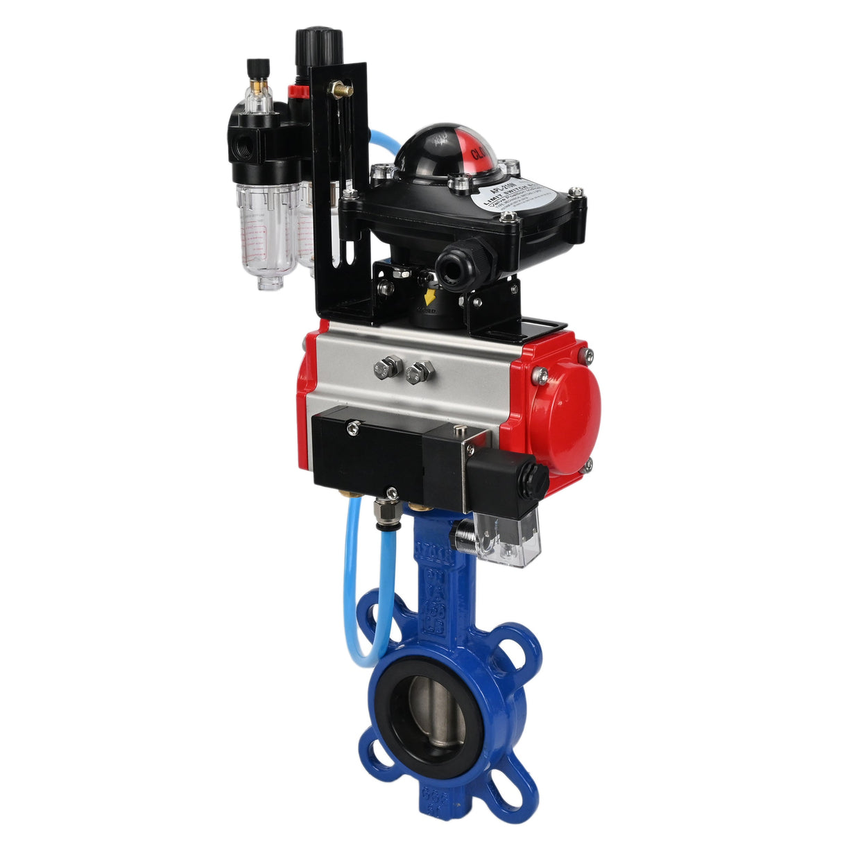 Vanne papillon d'eau Elephant WBV1413E-2W-Fb-H, matériau du corps - fonte GGG50, matériau du disque - fonte GGG40, joint - EPDM, avec actionneur pneumatique double effet PA-DA, 4V320-10 220V, BKV APL-210N, BPV AFC2000