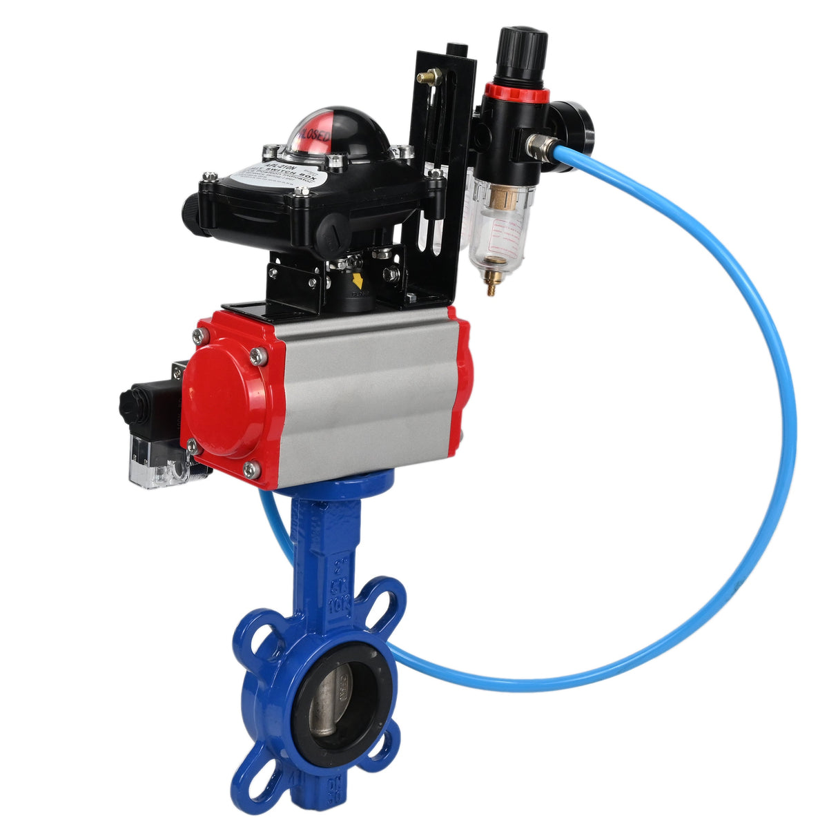 Vanne papillon d'eau Elephant WBV1413E-2W-Fb-H, matériau du corps - fonte GGG50, matériau du disque - fonte GGG40, joint - EPDM, avec actionneur pneumatique avec ressorts de rappel PA-SA, 4V320-10 220V, BKV APL-210N, BPV AFC2000