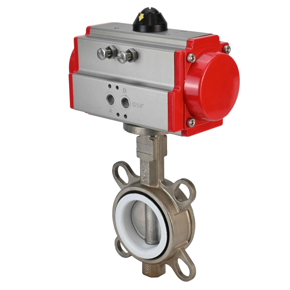 Vanne papillon d'eau Elephant WBV3131P-2W-Fb-H, matériau du corps - Acier inoxydable AISI 304, matériau du disque - Acier inoxydable AISI 304, joint - PTFE, actionneur pneumatique PA-SA avec ressorts de rappel