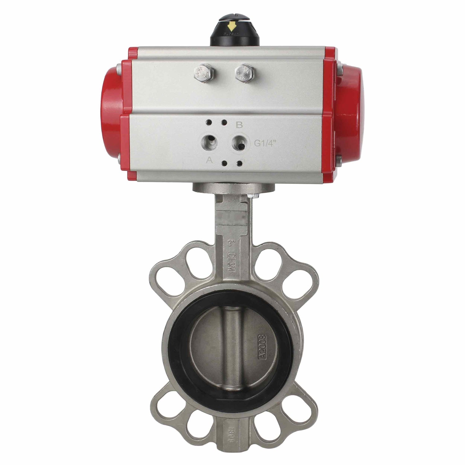Vanne papillon d'eau Elephant WBV3131V-2W-Fb-H, matériau du corps - Acier inoxydable AISI 304, matériau du disque - Acier inoxydable AISI 304, joint - Viton, actionneur pneumatique PA-DA double action