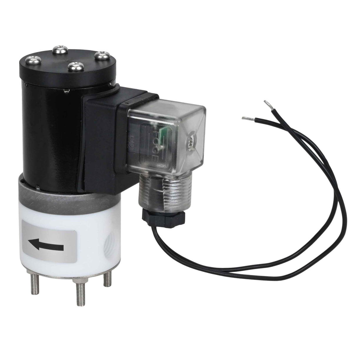 Electroválvula eléctrica de acción directa de dos vías normalmente cerrada Elephant DHF11-НЗ PTFE VITON G 24V, material del cuerpo - PTFE, junta - Viton