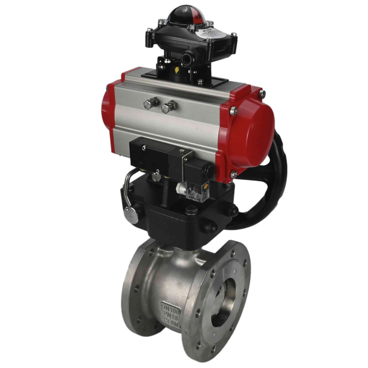 Válvula de bola de acero inoxidable Elephant kchmfp-elephant-da-hdm-4m310-110/220v-apl-210n, material del cuerpo - acero inoxidable AISI 316, material de la bola - acero inoxidable AISI 316, junta - PTFE, accionamiento por actuador neumático