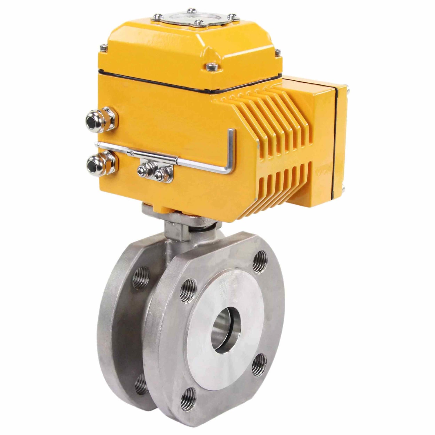 Válvula de bola de acero inoxidable Elephant BV3232P-FP-Fb PSI232, material del cuerpo - acero inoxidable AISI 316, sello - PTFE, paso completo, brida compacta, actuador eléctrico Elephant 380 V