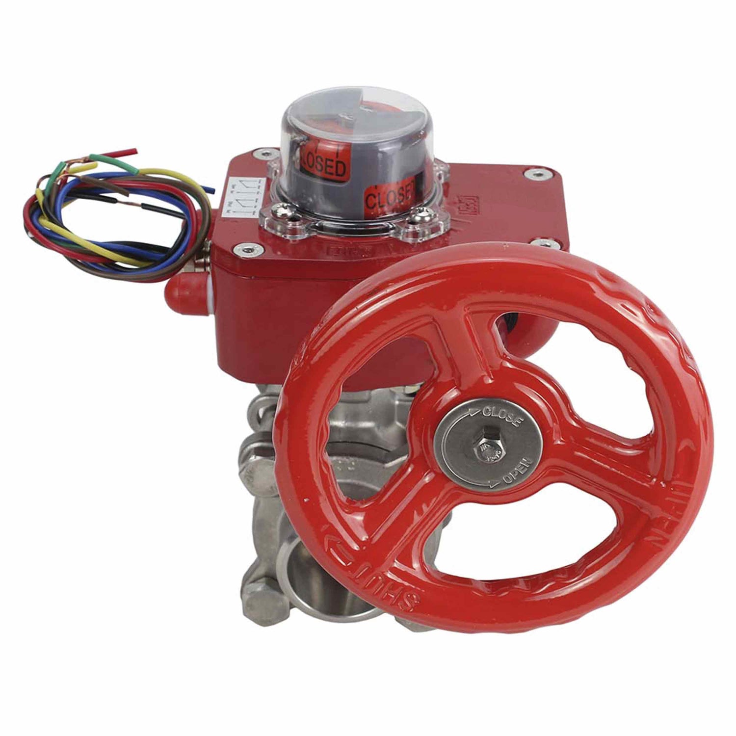 Válvula de bola de acero inoxidable Elephant BVPP 316.200-ISO 914 PSI para soldar, paso completo, material del cuerpo - acero inoxidable AISI 316, con brida ISO y reductor Elephant GBBF con indicador de posición y sensor de retroalimentación