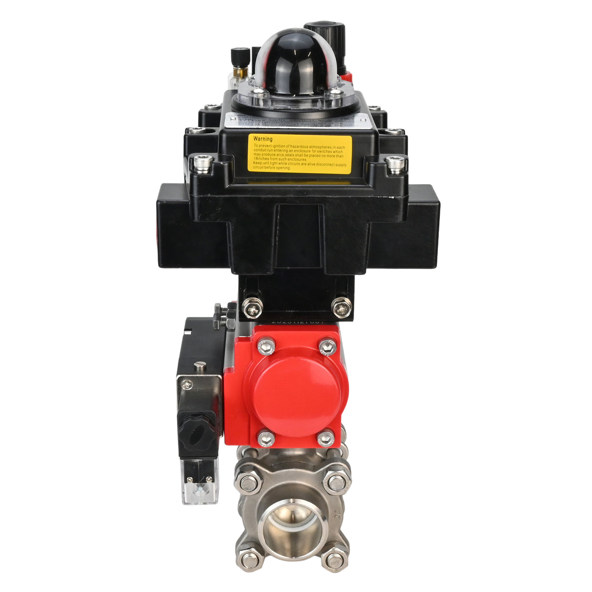 Stainless steel ball valve Elephant BVPP 316,200-ISO 63 bar SS316 full port, for welding, body material - stainless steel, pneumatic actuator Elephant SA, pneumatic distributor 4M310-08 24 V, limit switch block APL-410N EX, air preparation unit AFC2000