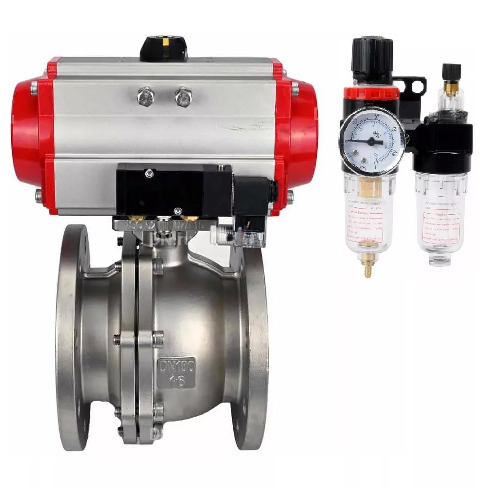 Ball valves Elephant BV3232P(2pc)-FP-F-ISO-R DN200-300 16 bar full bore flanged, body - stainless steel 316, with double-acting PA-DA pneumatic actuator, pneumatic distributor 4V320-10 220V and BPV AFC2000