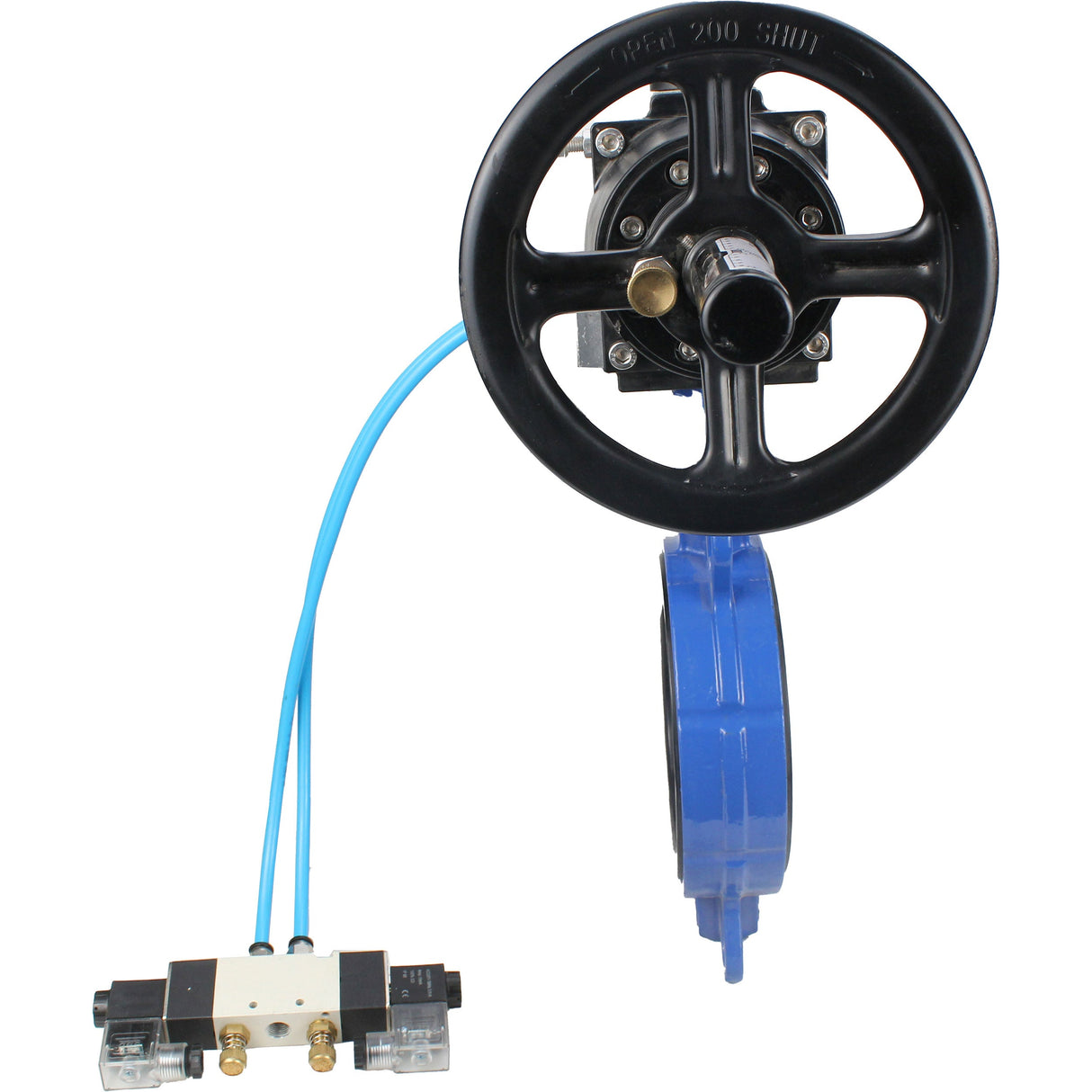 Vanne papillon d'eau Elephant WBV1132N-2W-Fb matériau du corps - Fonte GG25/EN-GJL-250, matériau du disque - Acier inoxydable AISI 316L/1.4404, joint - NBR avec actionneur pneumatique double effet PA-DA-105-1, distributeur pneumatique 4V320-08 220V