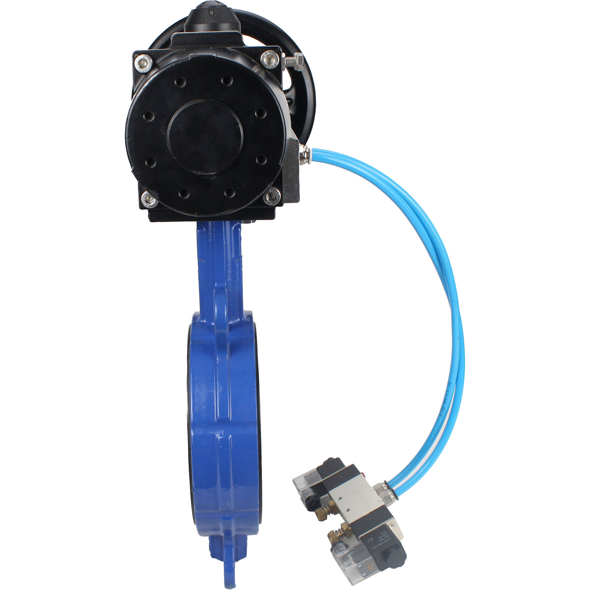 Vanne papillon d'eau Elephant WBV1132N-2W-Fb matériau du corps - Fonte GG25/EN-GJL-250, matériau du disque - Acier inoxydable AISI 316L/1.4404, joint - NBR avec actionneur pneumatique double effet PA-DA-105-1, distributeur pneumatique 4V320-10 220V