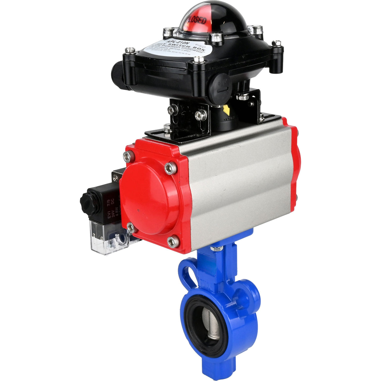 Válvula de mariposa de agua Elephant al-316l-epdm-elephant-da-4m310-110/220-apl210n, material del cuerpo - aleación de aluminio, material del disco - acero inoxidable AISI 316L, sello - EPDM, actuador neumático operado