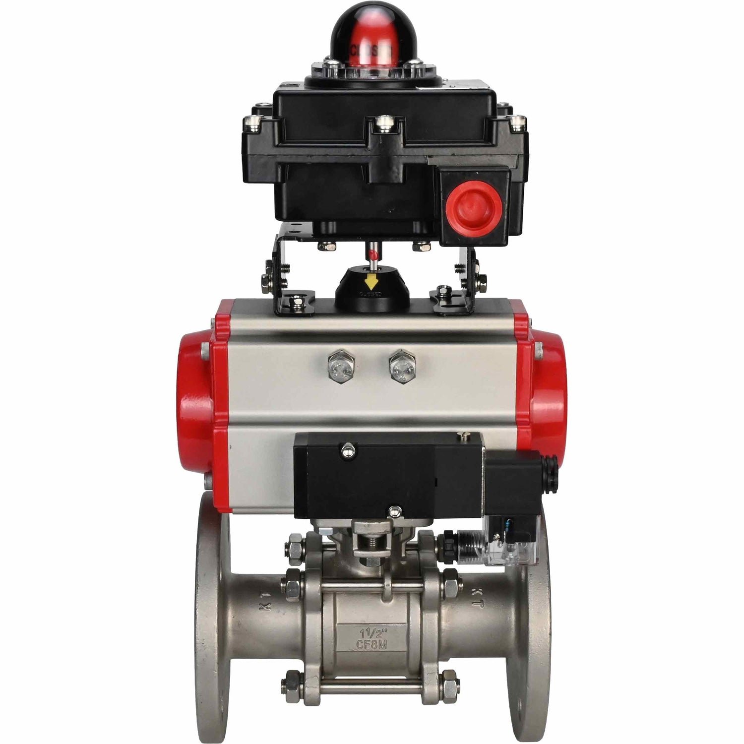 Stainless steel ball valve Elephant BVFPT-ISO,304,180 three-part, body material - stainless steel SS304, seal - PTFE, flanged, full port, pneumatic actuator Elephant SA, pneumatic distributor 4M310-08 NAMUR  220 V, limit switch block APL-410N EX