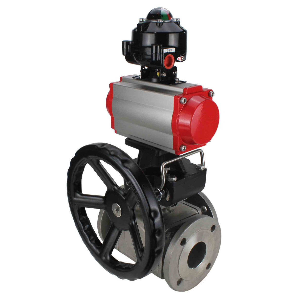 Ball valves Elephant BV3232P(4pc)-FP-3WL-F-ISO-H 16 bar full bore, flanged, body - stainless steel SS316, ISO flange F03/F04-F10/F12, square 9x9-19x19, with pneumatic drive PA-DA, LSU APL-510N EX and Doubler MON3-700-T38-ISO