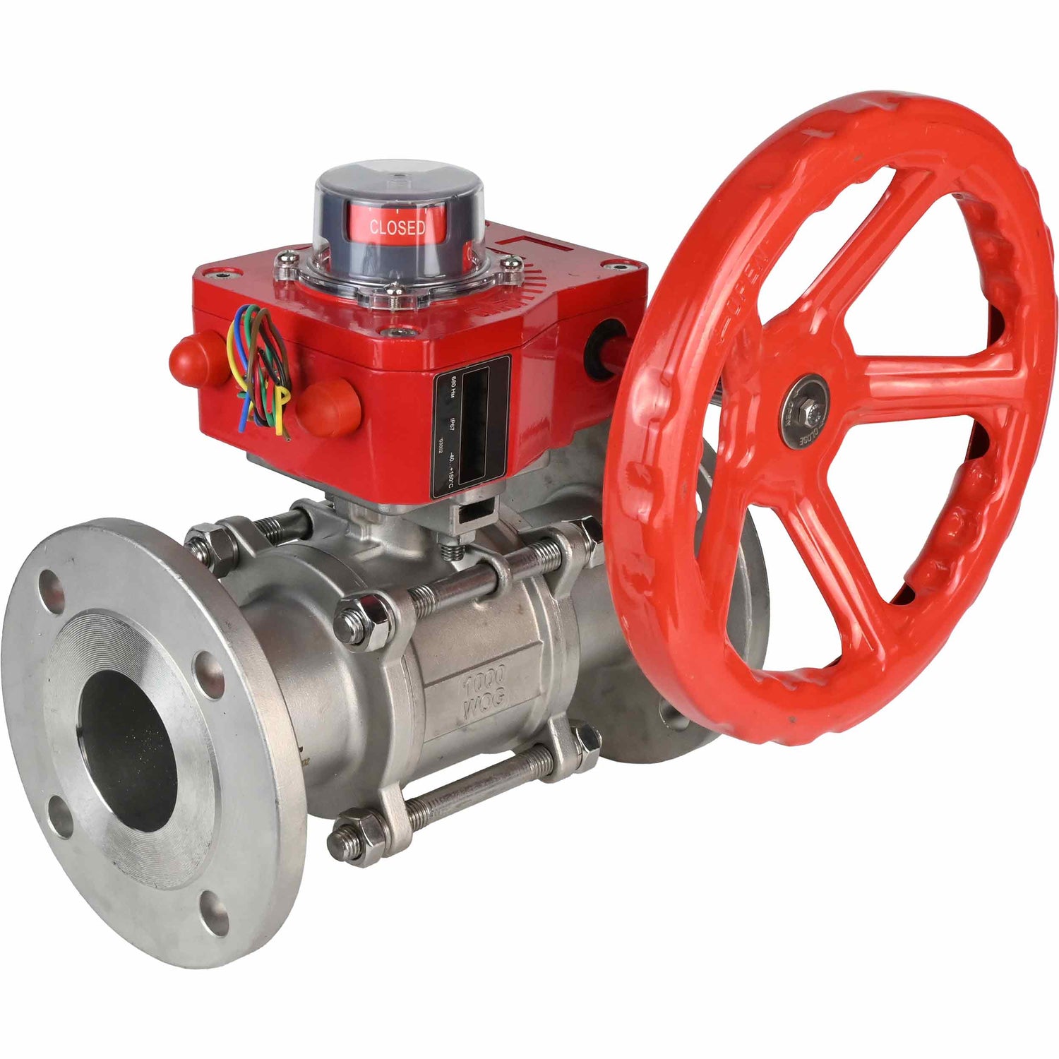 Válvula de bola de acero inoxidable Elephant ksfpt-304-180-hgbf, material del cuerpo - acero inoxidable AISI 304, material de la bola - acero inoxidable AISI 304, sello - PTFE, operada por manija