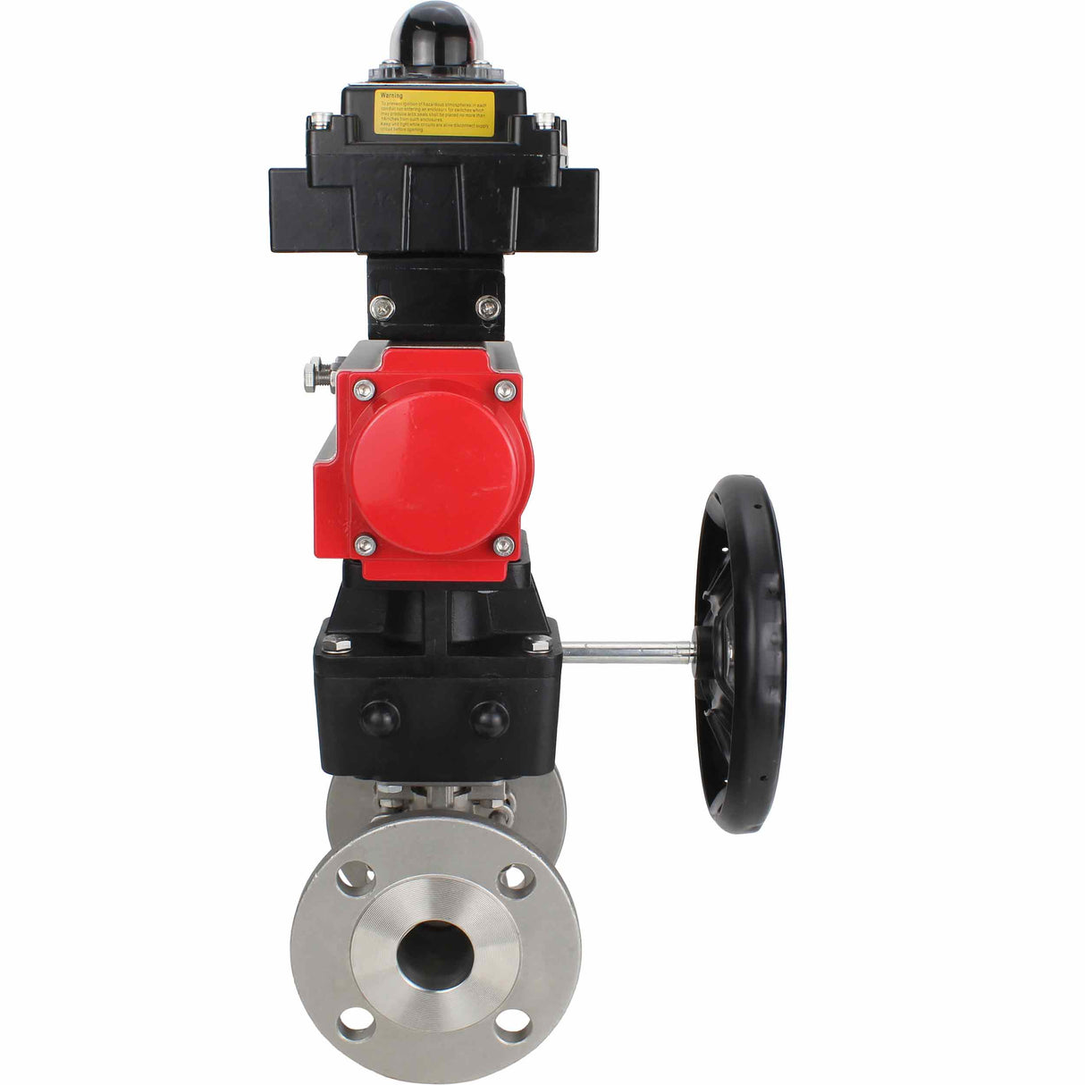 Stainless steel ball valve Elephant BVFPT-ISO,304,180 three-part, body material - stainless steel SS304, seal - PTFE, flanged, full port, pneumatic actuator Elephant DA, limit switch block APL-410N EX, manual override HDM