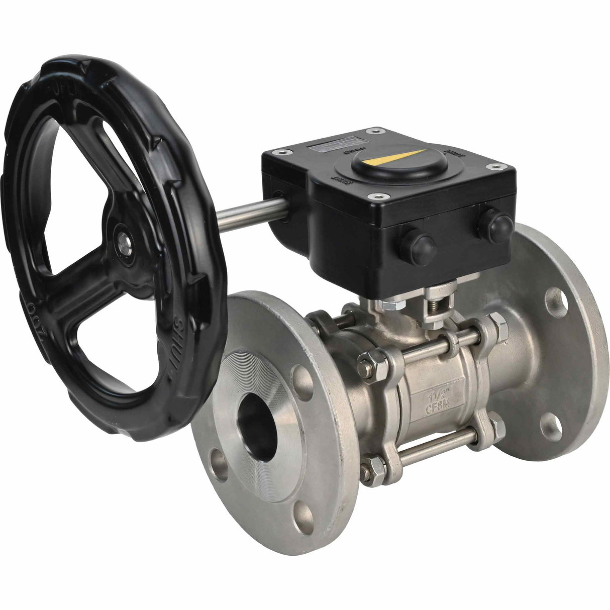 Válvula de bola de acero inoxidable Elephant ksfpt-304-180-ham, material del cuerpo - acero inoxidable AISI 304, material de la bola - acero inoxidable AISI 304, sello - PTFE, operado por manija