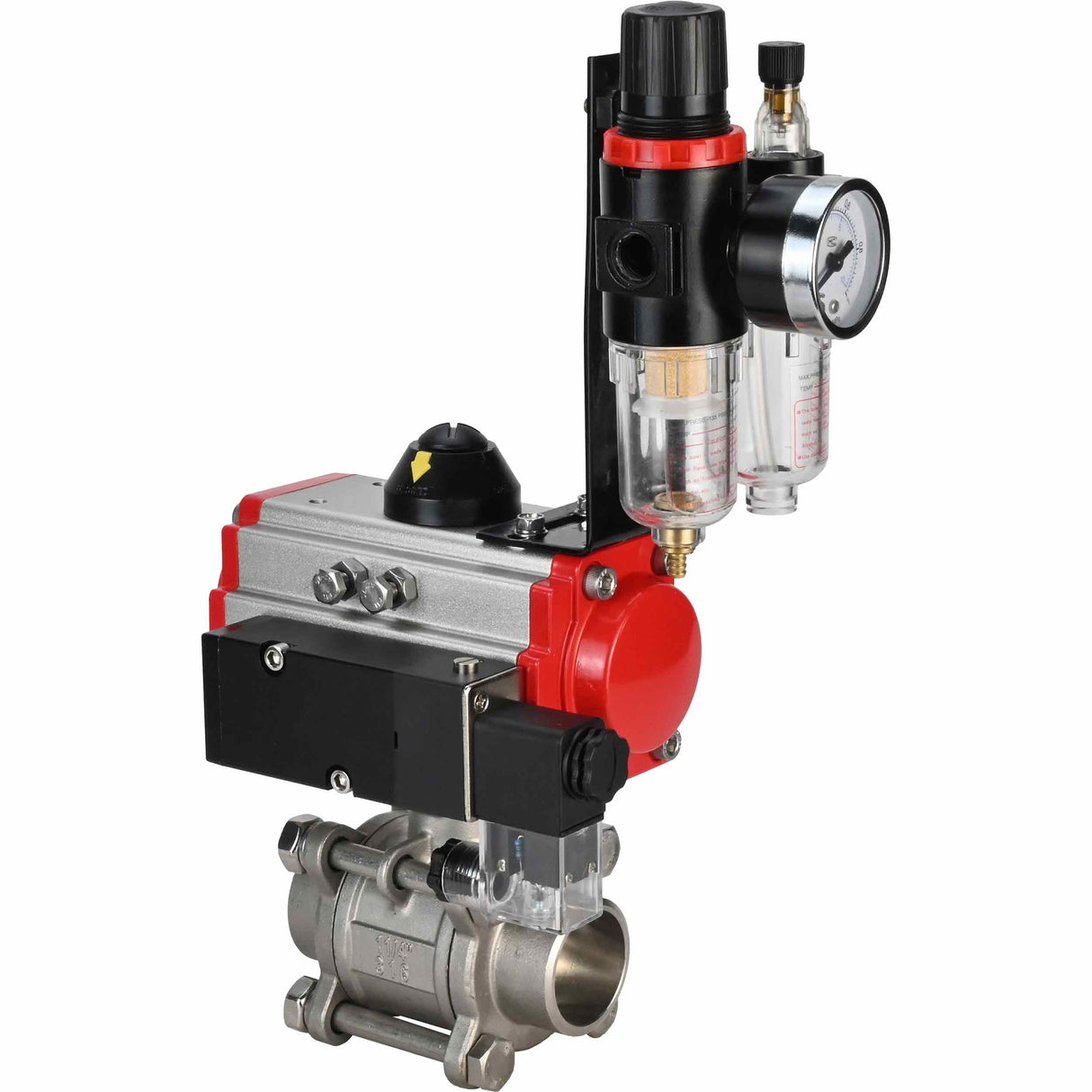 Válvula de bola de acero inoxidable Elephant kshpp-316200-sa-4m310-110/220-bpv, material del cuerpo - acero inoxidable AISI 316, material de la bola - acero inoxidable AISI 316, sello - PTFE, actuador neumático operado