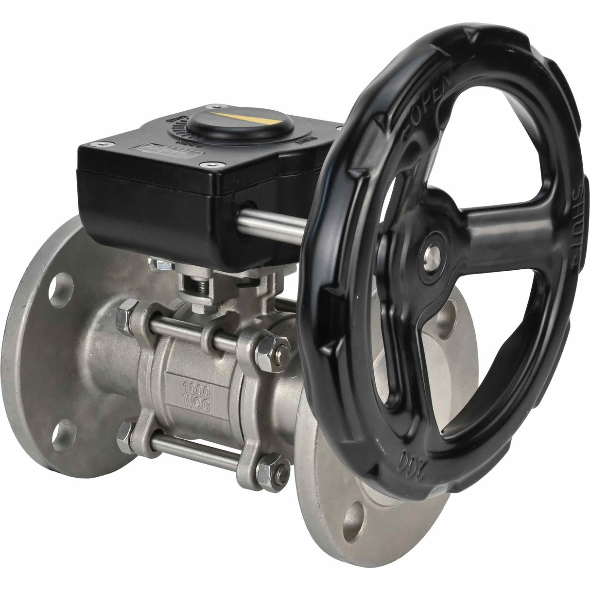 Válvula de bola de acero inoxidable Elephant ksfpt-316-180-ham, material del cuerpo - acero inoxidable AISI 316, material de la bola - acero inoxidable AISI 316, sello - PTFE, operada por manija