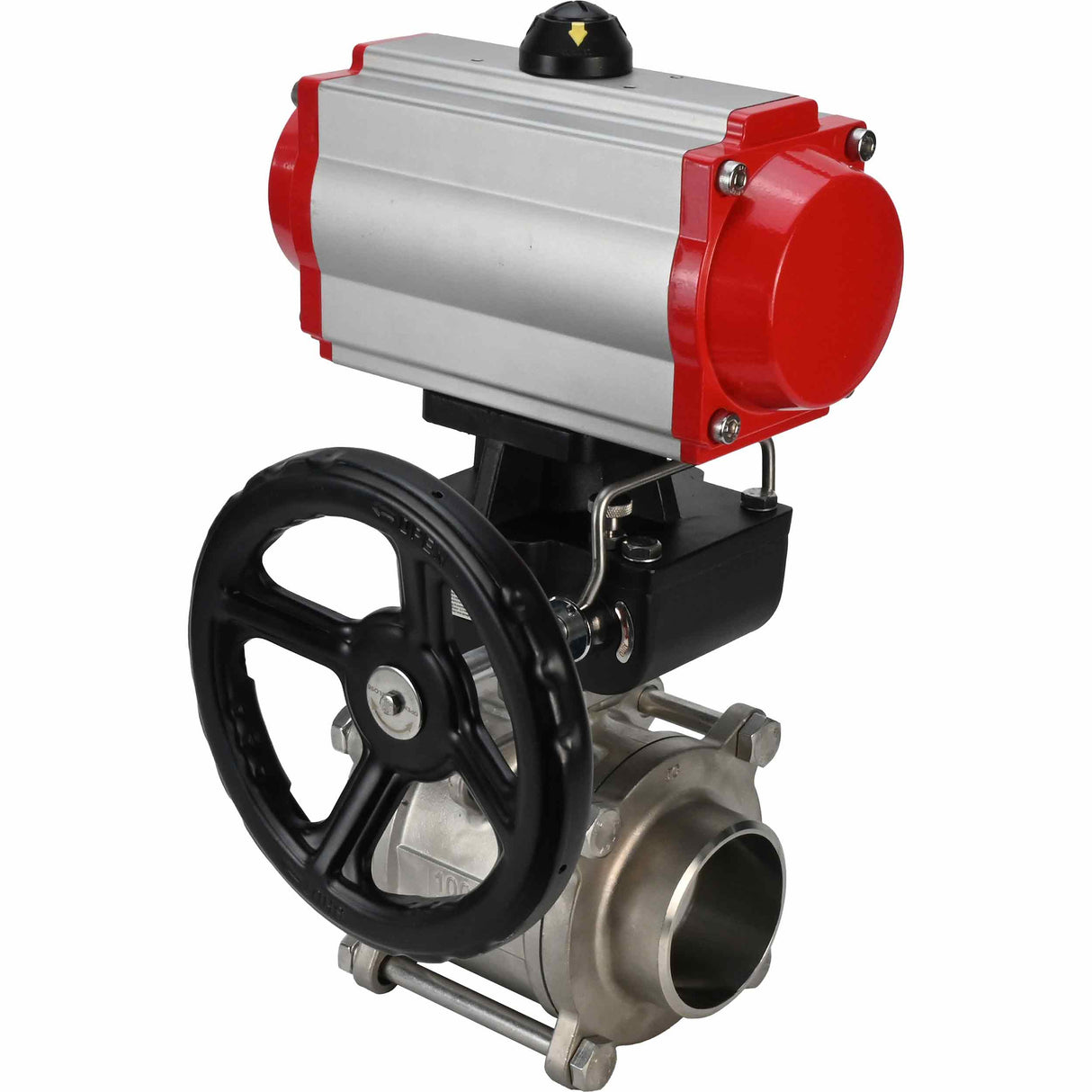 Válvula de bola de acero inoxidable Elephant kshpp-316200-da-hdm, material del cuerpo - acero inoxidable AISI 316, material de la bola - acero inoxidable AISI 316, sello - PTFE, actuador neumático operado