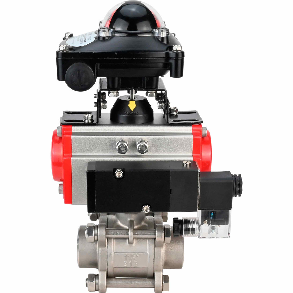 Válvula de bola de acero inoxidable Elephant kshpp-316200-da-4m310-110/220-apl210n, material del cuerpo - acero inoxidable AISI 316, material de la bola - acero inoxidable AISI 316, sello - PTFE, actuador neumático operado