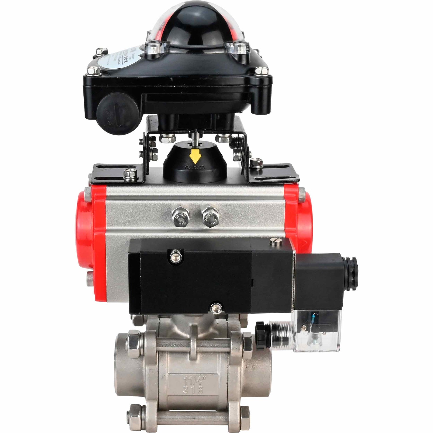 Válvula de bola de acero inoxidable Elephant kshpp-316200-da-4m310-110/220-apl210n, material del cuerpo - acero inoxidable AISI 316, material de la bola - acero inoxidable AISI 316, sello - PTFE, actuador neumático operado