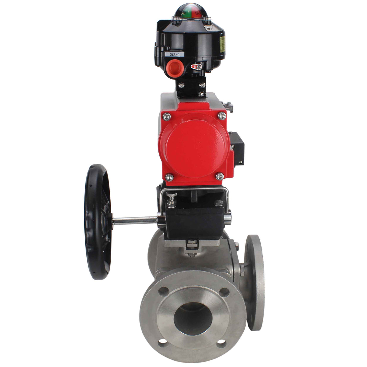 Ball valves Elephant BV3232P(4pc)-FP-3WL-F-ISO-H 16 bar full bore, flanged, body - stainless steel SS316, ISO flange F03/F04-F10/F12, square 9x9-19x19, with pneumatic drive PA-DA, mon/distributor 4M310-08 24V, LSU APL-510N EX and Doubler MON3-700-T38-ISO
