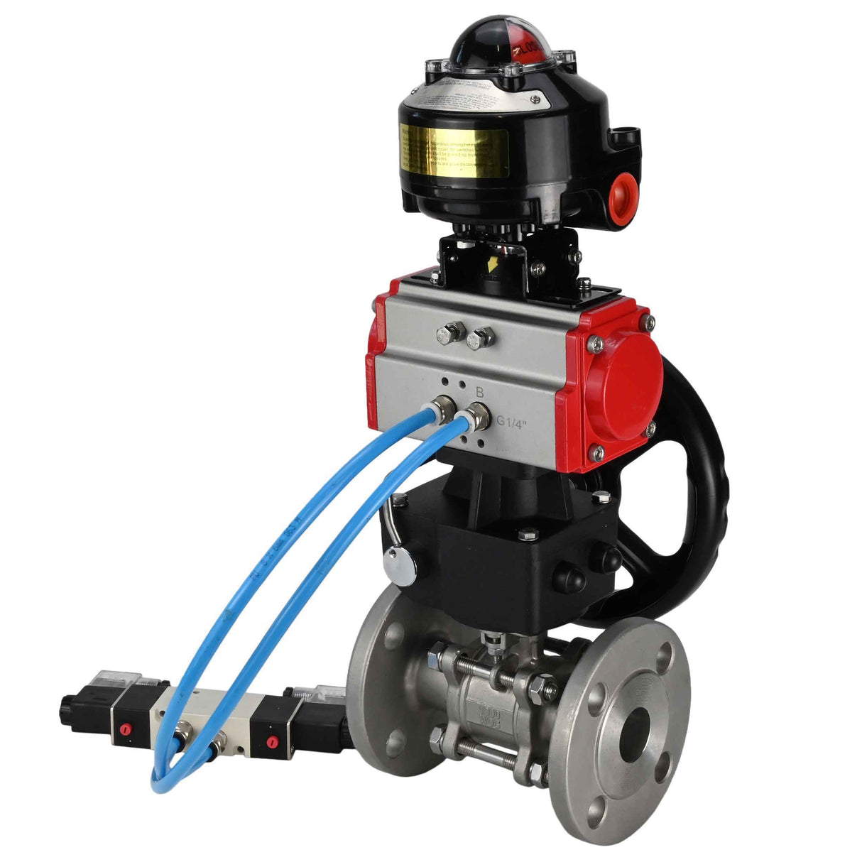 Ball valves Elephant BV3131P(3pc)-FP-F-ISO-H flanged, full bore, three-piece, stainless steel body. steel SS304, seal - PTFE, with pneumatic drive Elephant PA-DA 052-130 pneumatic distributor 4V320-10 gearbox MON LSU APL-510N-EX