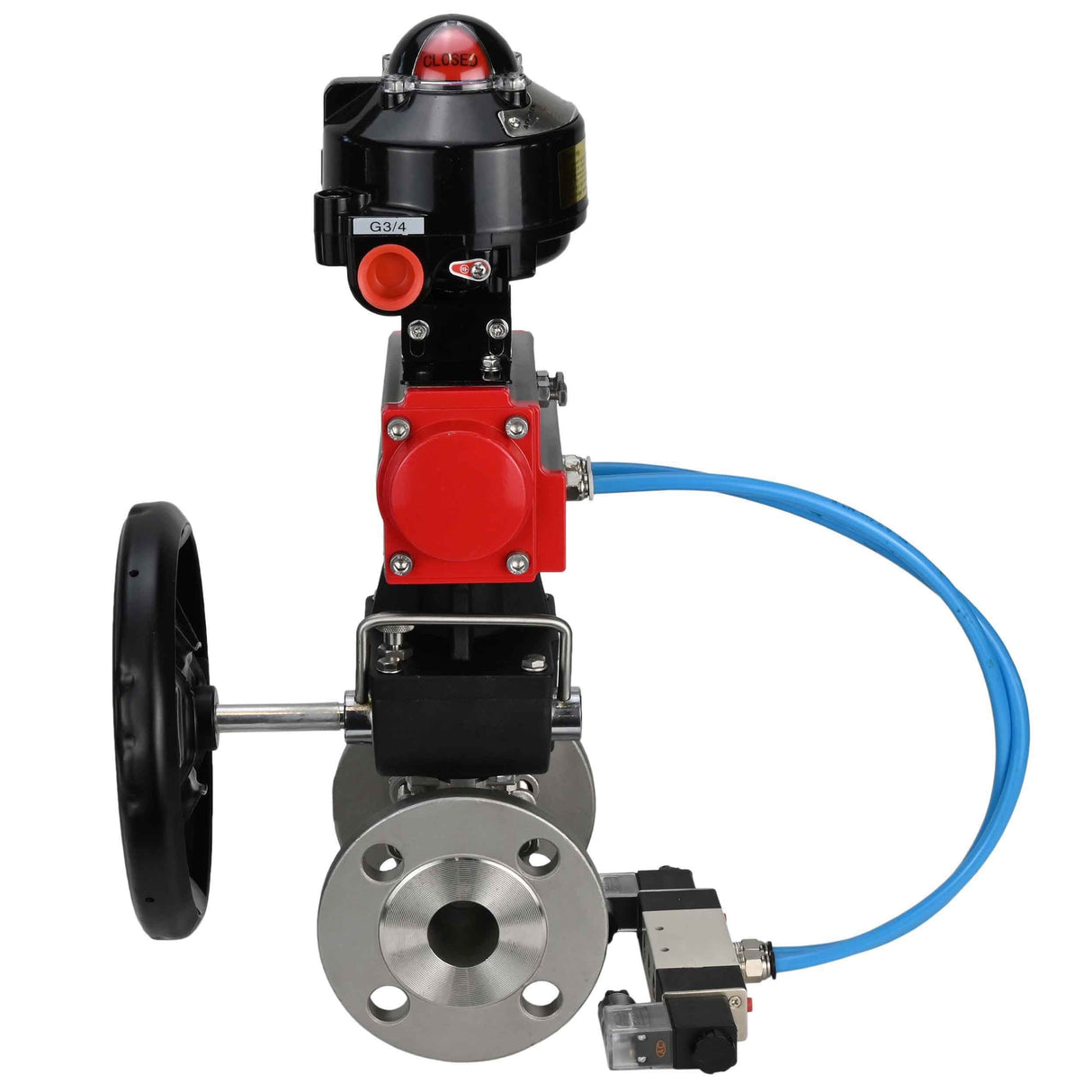 Ball valves Elephant BV3131P(3pc)-FP-F-ISO-H flanged, full bore, three-piece, stainless steel body. steel SS304, seal - PTFE, with pneumatic drive Elephant PA-DA 052-130 pneumatic distributor 4V320-10 gearbox MON LSU APL-510N-EX