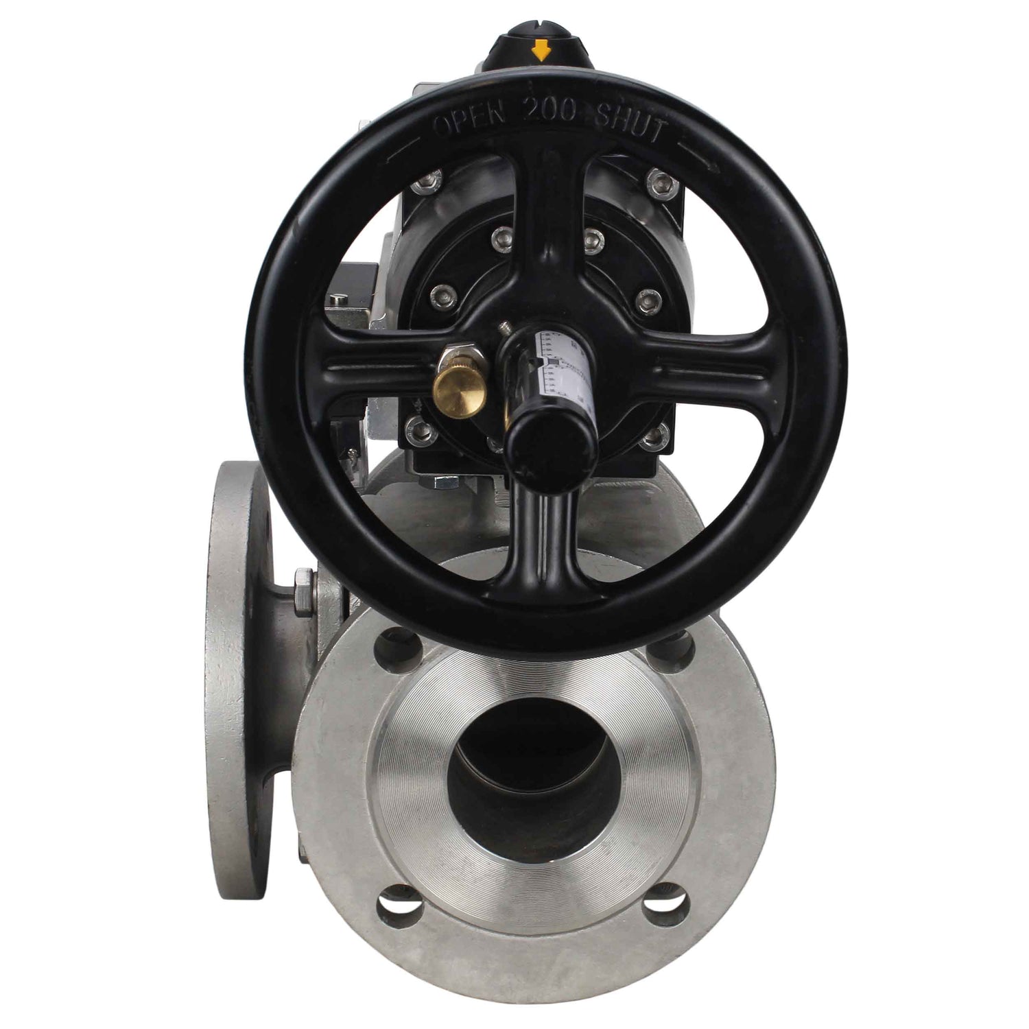 Ball valves Elephant BV3232P(4pc)-FP-3WL-F-ISO-H DN100 16 bar full bore, flanged, body - stainless steel SS316, ISO flange F10/F12, square 19x19, with double pneumatic actuator PA-DA-105-1 action and pneumatic distributor 4M310-08 24V
