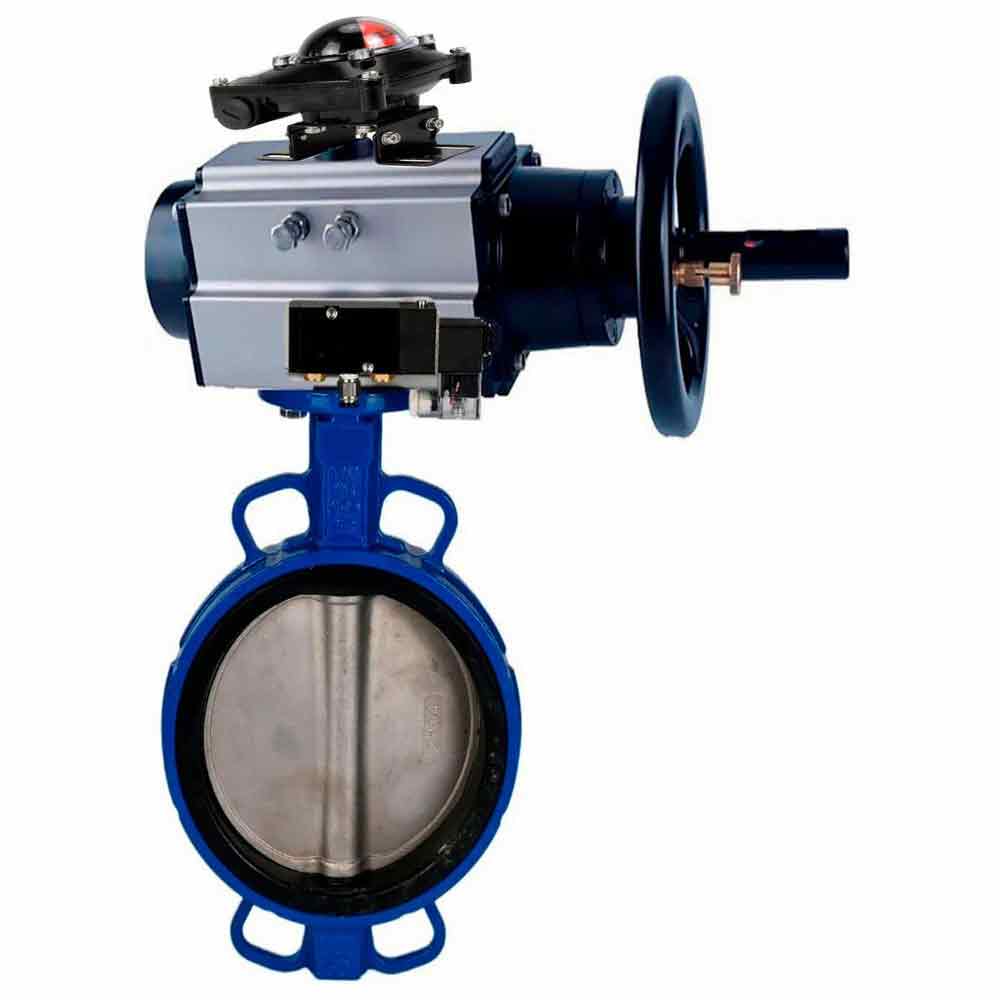 Water Butterfly Valve Elephant WBV1413E-2W-Fb body material - Cast iron GGG50/EN-GJS-500-7, disk material - Cast iron GGG40/EN-GJS-400-15, seal - EPDM with pneumatic actuator double acting PA-DA-105-1, pneumatic distributor 4M310-08, limit switch APL-210N