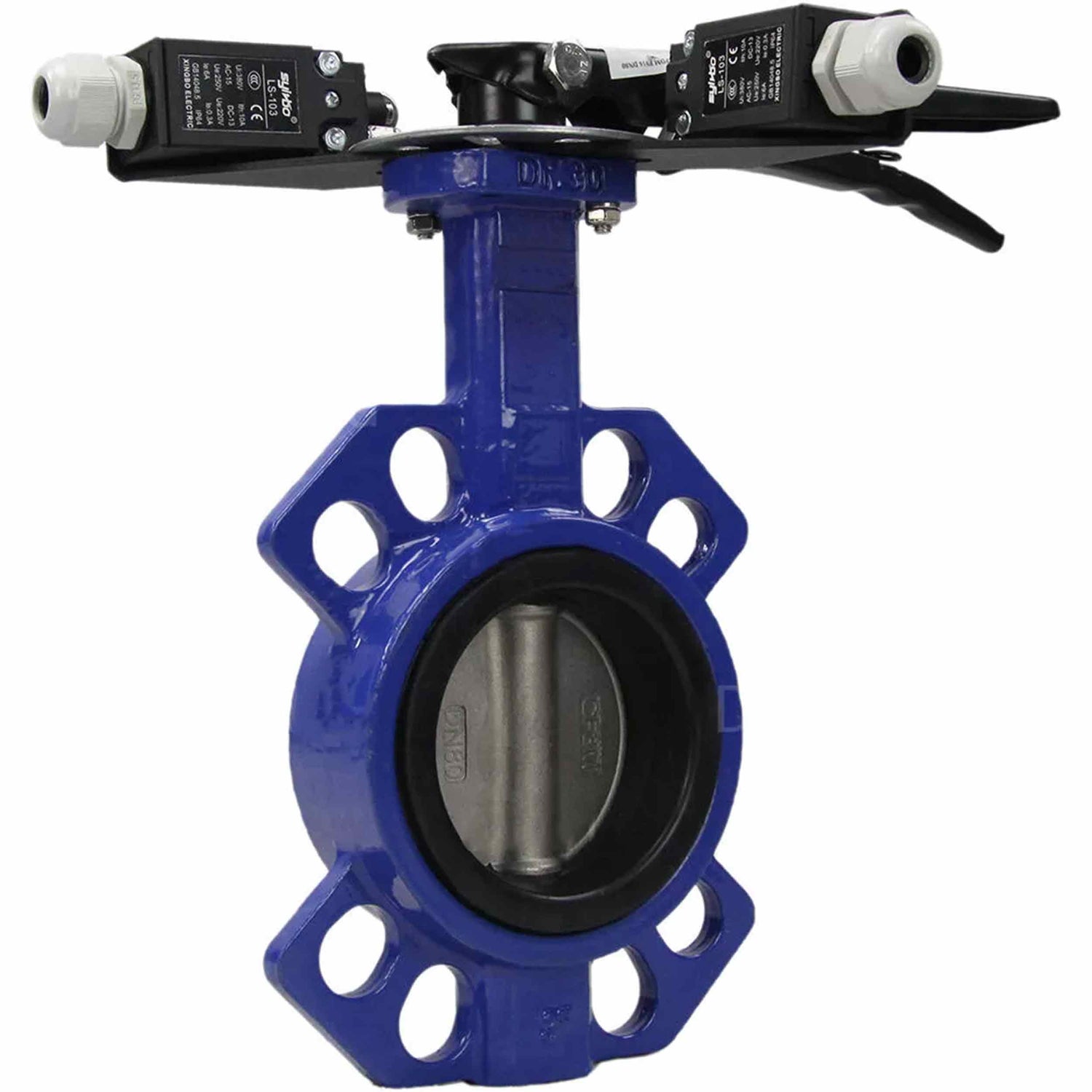 Water Butterfly Valve Elephant WCB-316L-EPDM body material - Carbon steel WCB, disk material - Stainless steel aisi 316l, seal - EPDM with handle, two limit switches LS-103 250V and a bracket for mounting limit switches