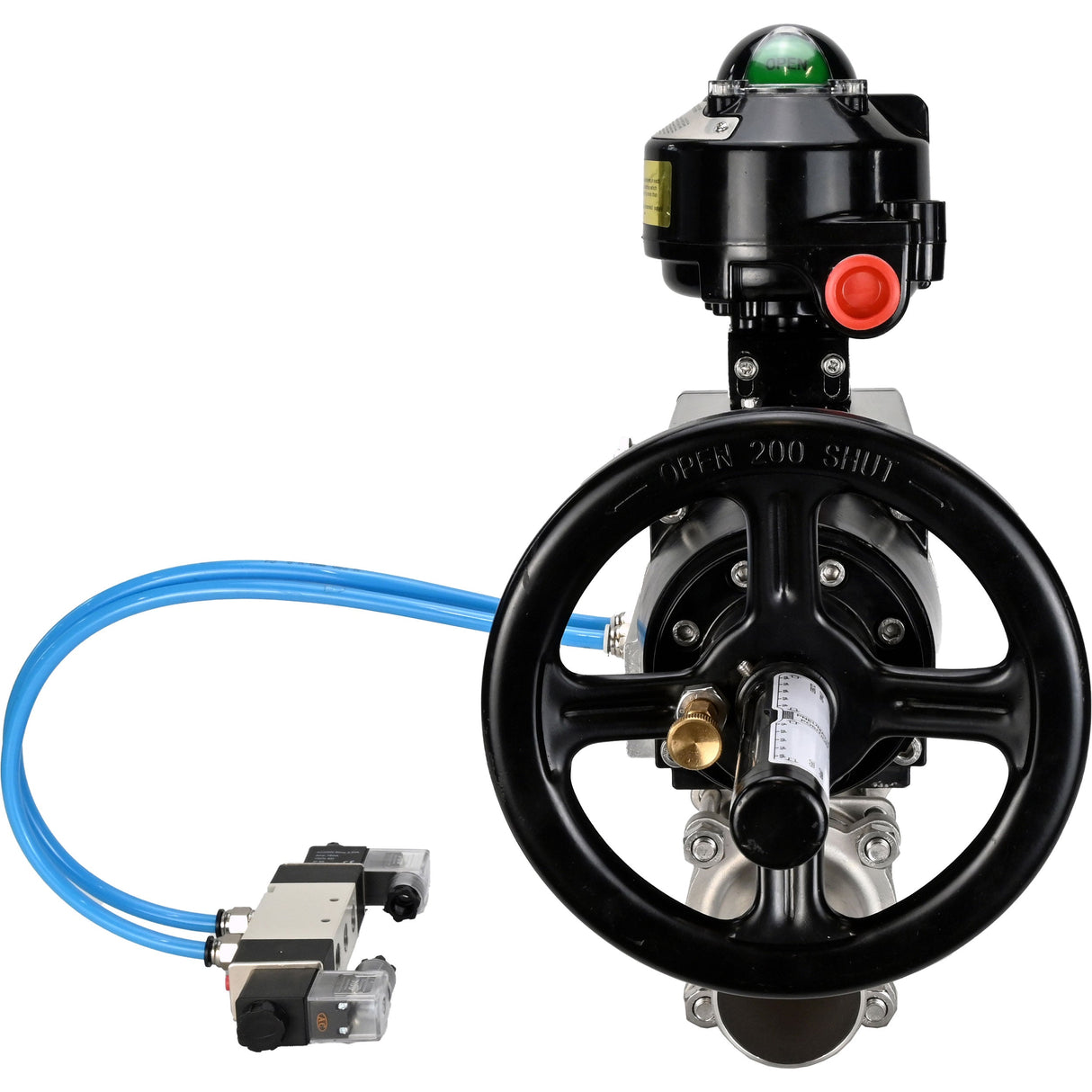 Ball valves Elephant BV3131P(3pc)-FP-W-ISO-H LONG, body material - Stainless steel AISI 304, seal - PTFE / PTFE / Teflon, with pneumatic actuator double action PA-DA-105-1, 4V320-10 220V, LSU APL-510N Ex