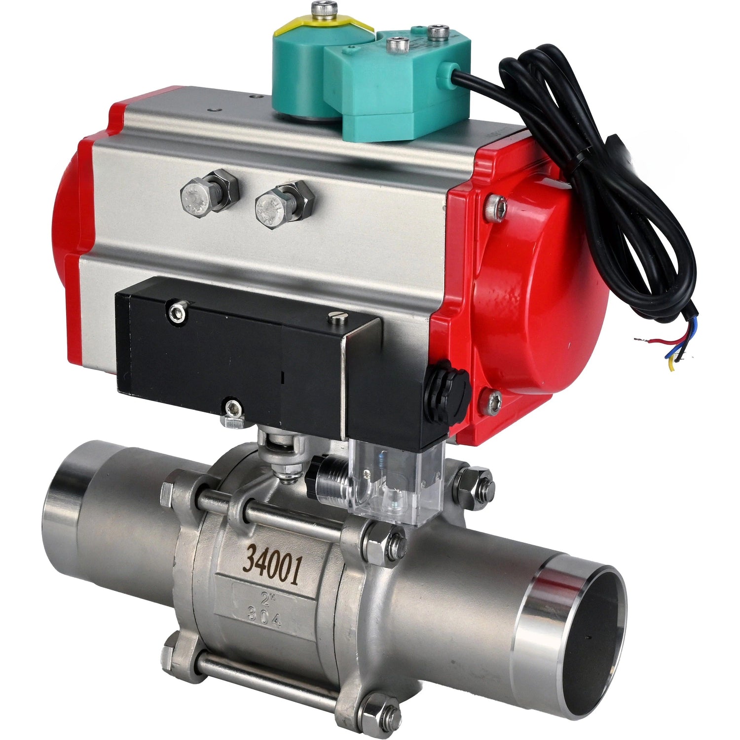 Ball valves Elephant BV3131P(3pc)-FP-W-ISO-H LONG DN10-150 63/40/25/16 bar full bore, body - 304 stainless steel, seal - PTFE, for welding, with PA-DA pneumatic actuator, pneumatic distributor 4M310-08 NAMUR 220V and ALS200D magnetic switch