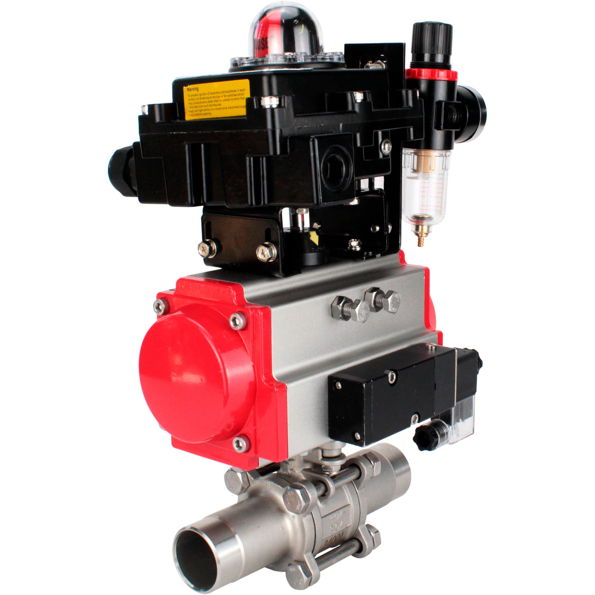 Ball valves Elephant BV3232P(3pc)-FP-W-ISO-H LONG full bore, body - stainless steel 316, for welding, with pneumatic actuator Elephant PA-SA, pneumatic distributor 4M310-08 NAMUR 220V, LSU APL-410N EX and ATU AFC2000