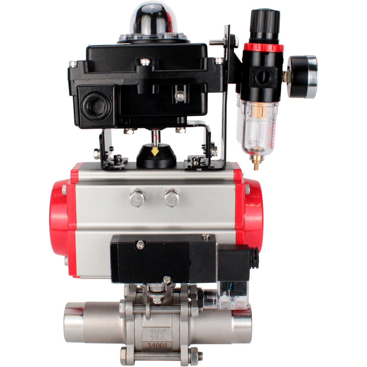 Ball valves Elephant BV3232P(3pc)-FP-W-ISO-H LONG full bore, body - stainless steel 316, for welding, with pneumatic actuator Elephant PA-SA, pneumatic distributor 4M310-08 NAMUR 220V, LSU APL-410N EX and ATU AFC2000