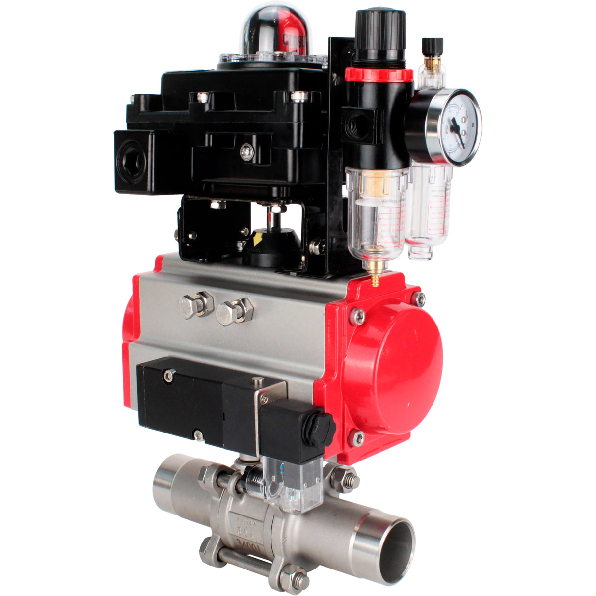 Ball valves Elephant BV3232P(3pc)-FP-W-ISO-H LONG full bore, body - stainless steel 316, for welding, with pneumatic actuator Elephant PA-SA, pneumatic distributor 4M310-08 NAMUR 220V, LSU APL-410N EX and ATU AFC2000