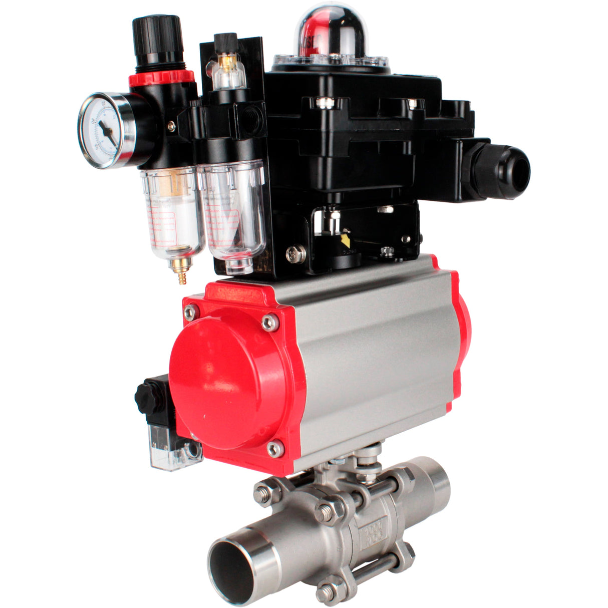 Ball valves Elephant BV3232P(3pc)-FP-W-ISO-H LONG full bore, body - stainless steel 316, for welding, with pneumatic actuator Elephant PA-SA, pneumatic distributor 4M310-08 NAMUR 220V, LSU APL-410N EX and ATU AFC2000