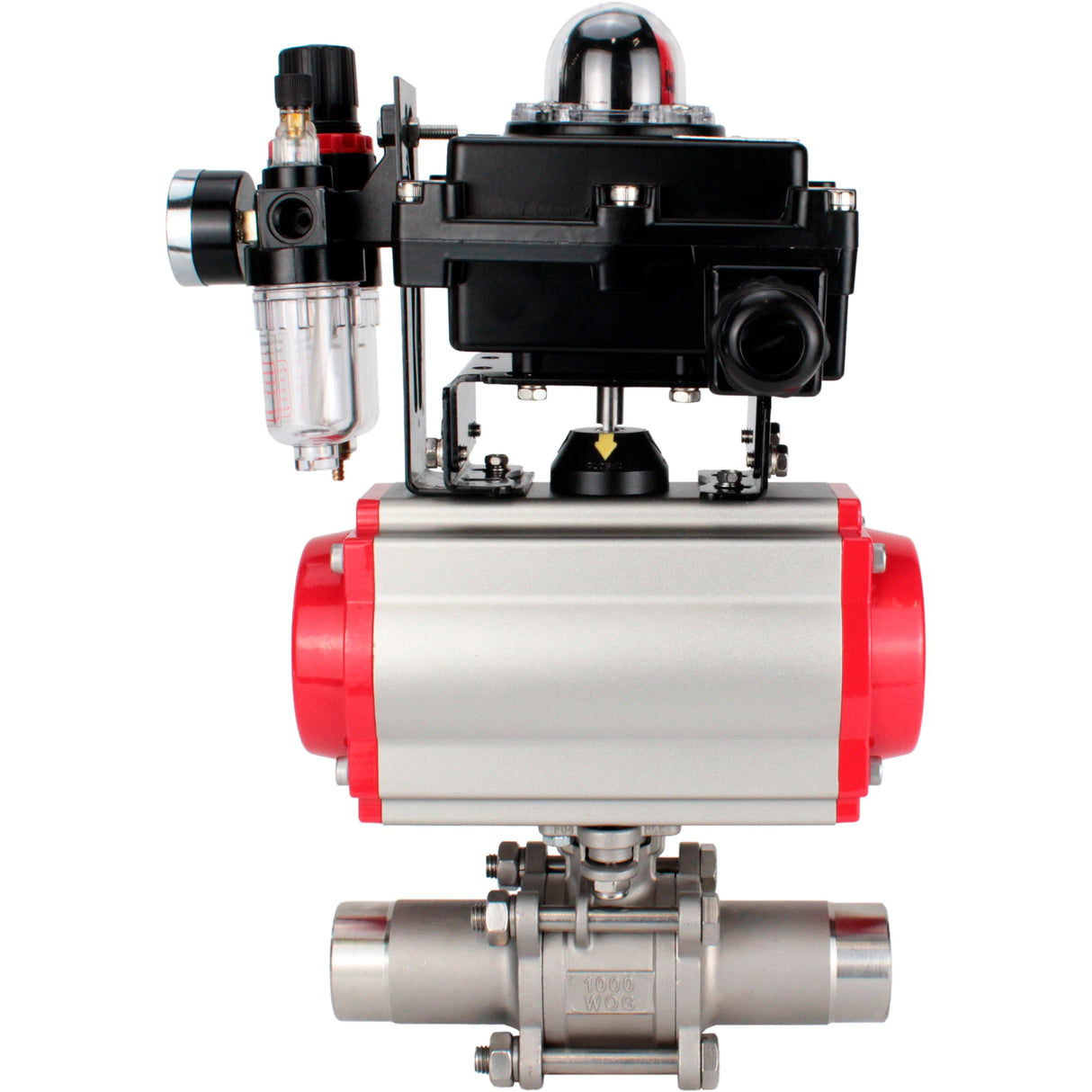 Ball valves Elephant BV3232P(3pc)-FP-W-ISO-H LONG full bore, body - stainless steel 316, for welding, with pneumatic actuator Elephant PA-SA, pneumatic distributor 4M310-08 NAMUR 220V, LSU APL-410N EX and ATU AFC2000