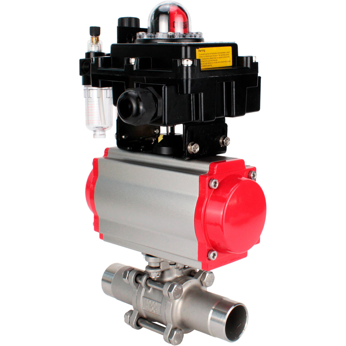 Ball valves Elephant BV3232P(3pc)-FP-W-ISO-H LONG full bore, body - stainless steel 316, for welding, with pneumatic actuator Elephant PA-SA, pneumatic distributor 4M310-08 NAMUR 220V, LSU APL-410N EX and ATU AFC2000