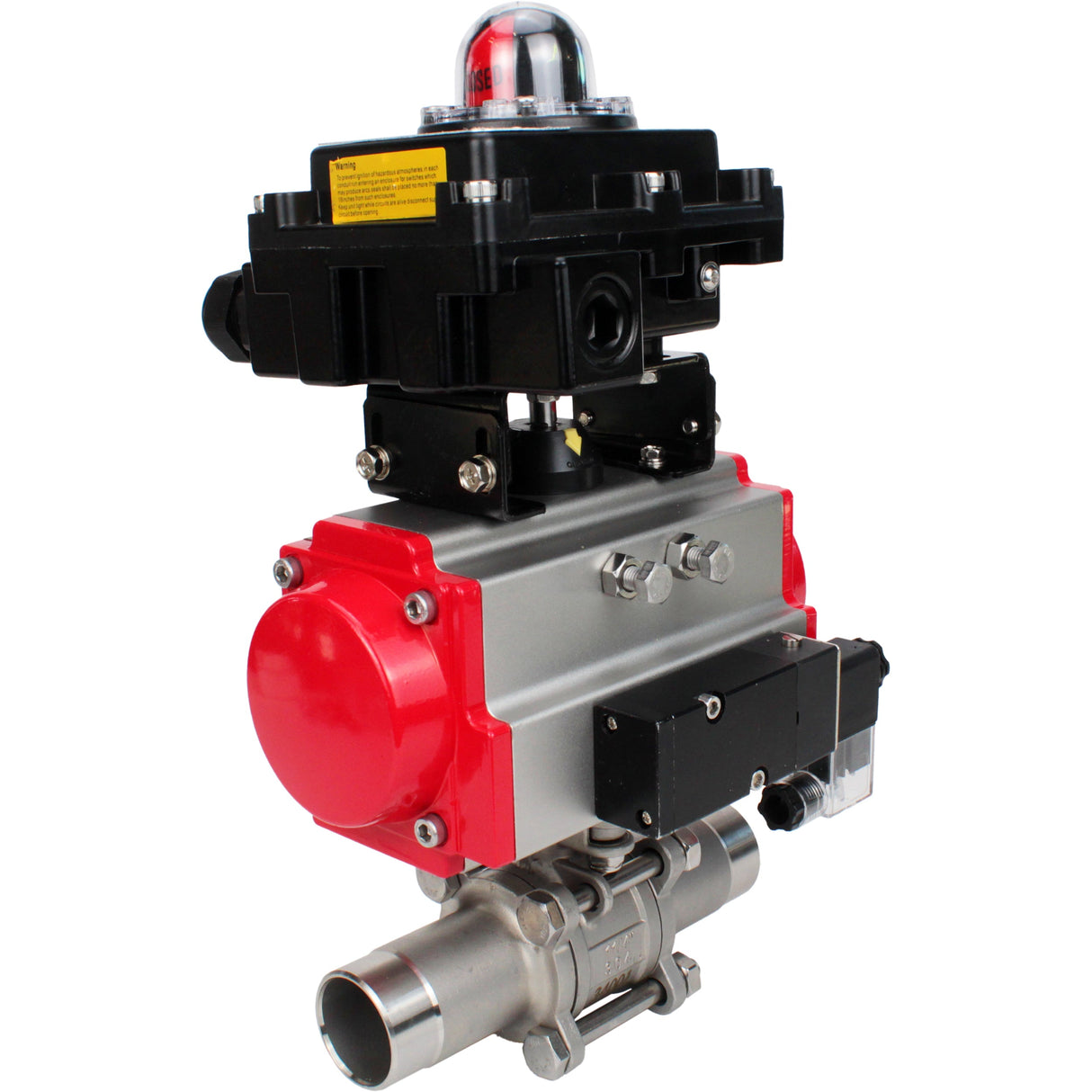 Ball valves Elephant BV3232P(3pc)-FP-W-ISO-H LONG full bore, body - stainless steel 316, welded, with pneumatic actuator Elephant PA-SA, pneumatic distributor 4M310-08 NAMUR 24V and limit switch block APL-410N EX