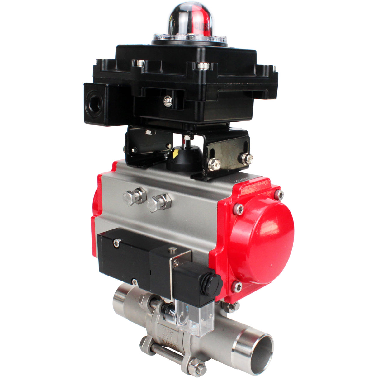 Ball valves Elephant BV3232P(3pc)-FP-W-ISO-H LONG full bore, body - stainless steel 316, welded, with pneumatic actuator Elephant PA-SA, pneumatic distributor 4M310-08 NAMUR 24V and limit switch block APL-410N EX
