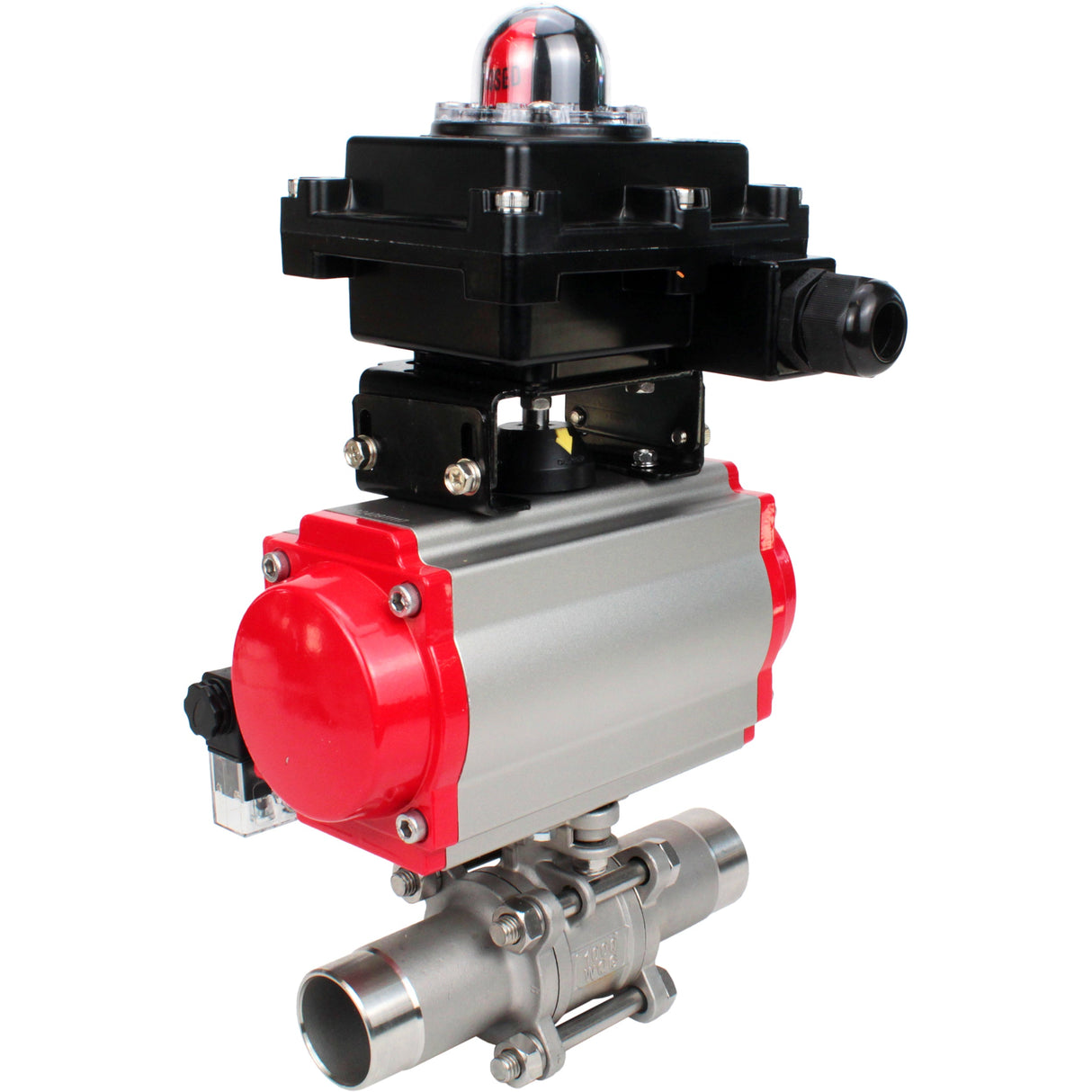 Ball valves Elephant BV3232P(3pc)-FP-W-ISO-H LONG full bore, body - stainless steel 316, welded, with pneumatic actuator Elephant PA-SA, pneumatic distributor 4M310-08 NAMUR 220V and limit switch block APL-410N EX