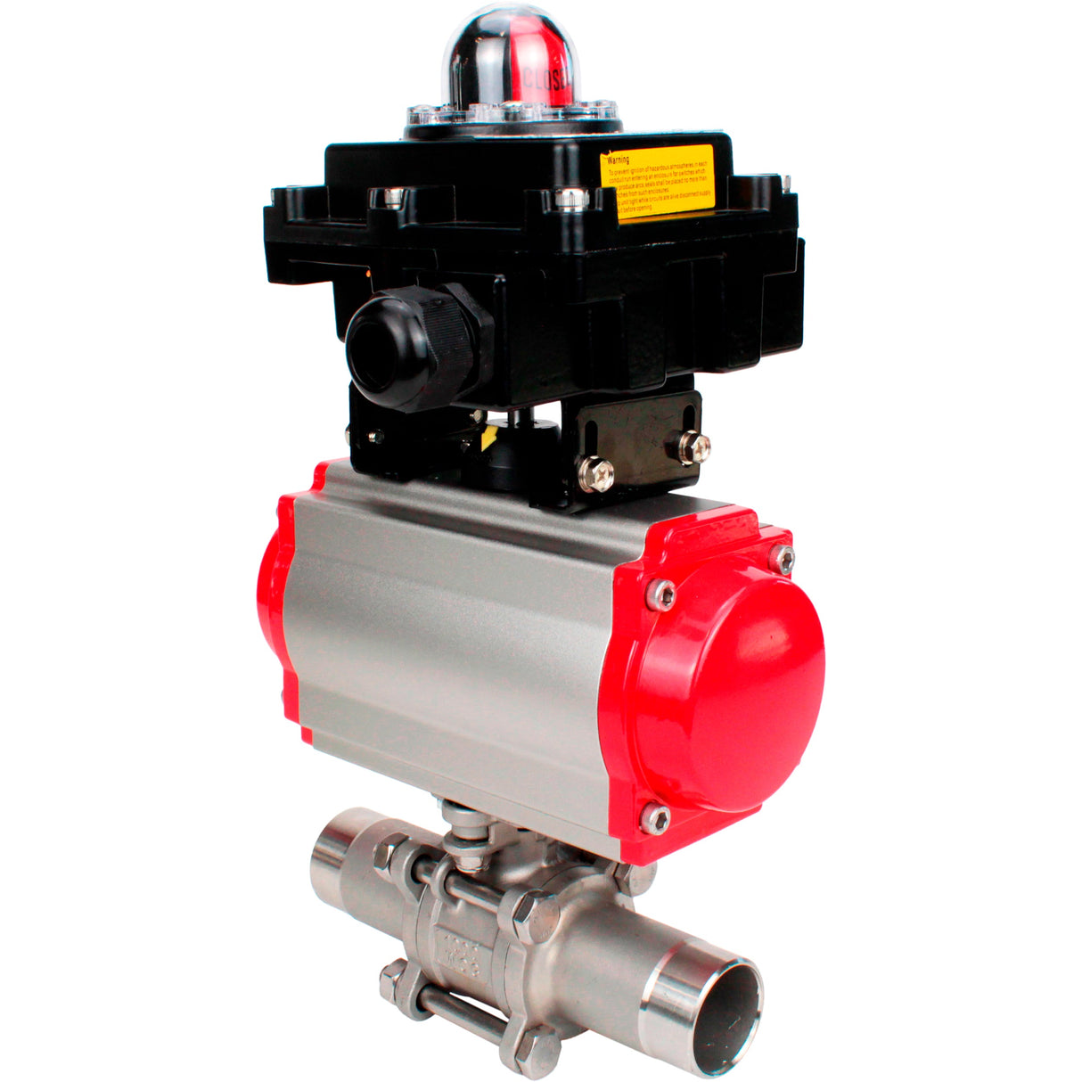 Ball valves Elephant BV3232P(3pc)-FP-W-ISO-H LONG full bore, body - stainless steel 316, welded, with pneumatic actuator Elephant PA-SA, pneumatic distributor 4M310-08 NAMUR 24V and limit switch block APL-410N EX