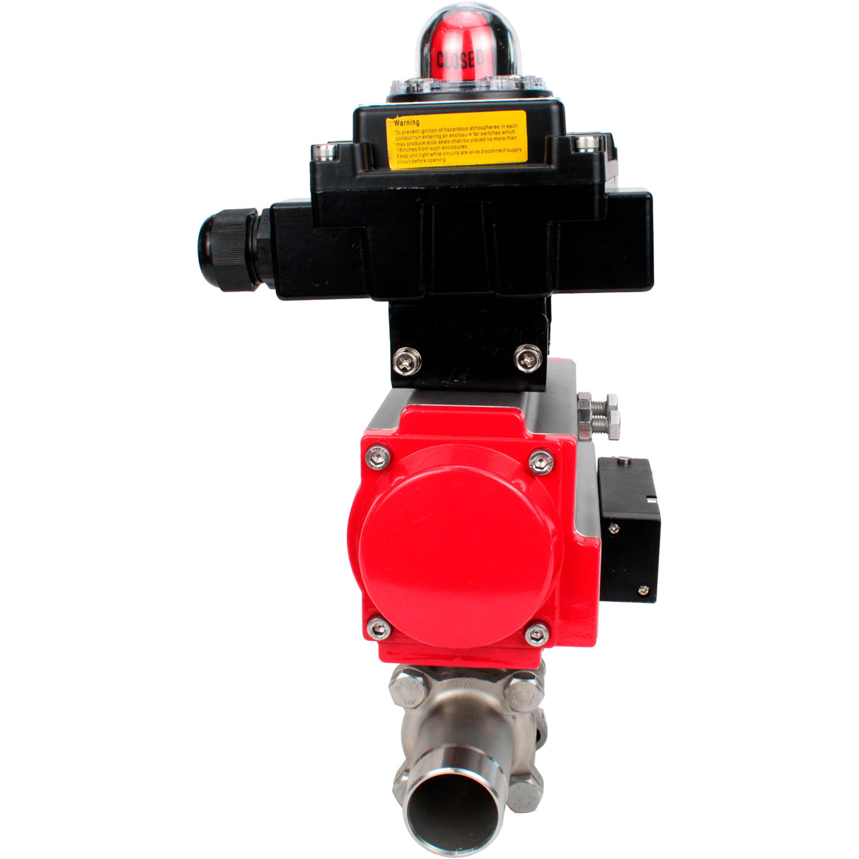 Ball valves Elephant BV3232P(3pc)-FP-W-ISO-H LONG full bore, body - stainless steel 316, welded, with pneumatic actuator Elephant PA-SA, pneumatic distributor 4M310-08 NAMUR 220V and limit switch block APL-410N EX